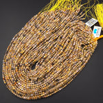 Faceted Natural Titanium Golden Rutilated Quartz  3mm 4mm Round Beads Sharp Rutile 15.5" Strand