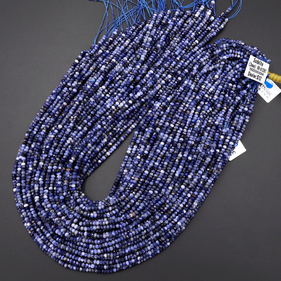 Faceted Natural Blue Sodalite 3mm Rondelle Beads 15.5" Strand