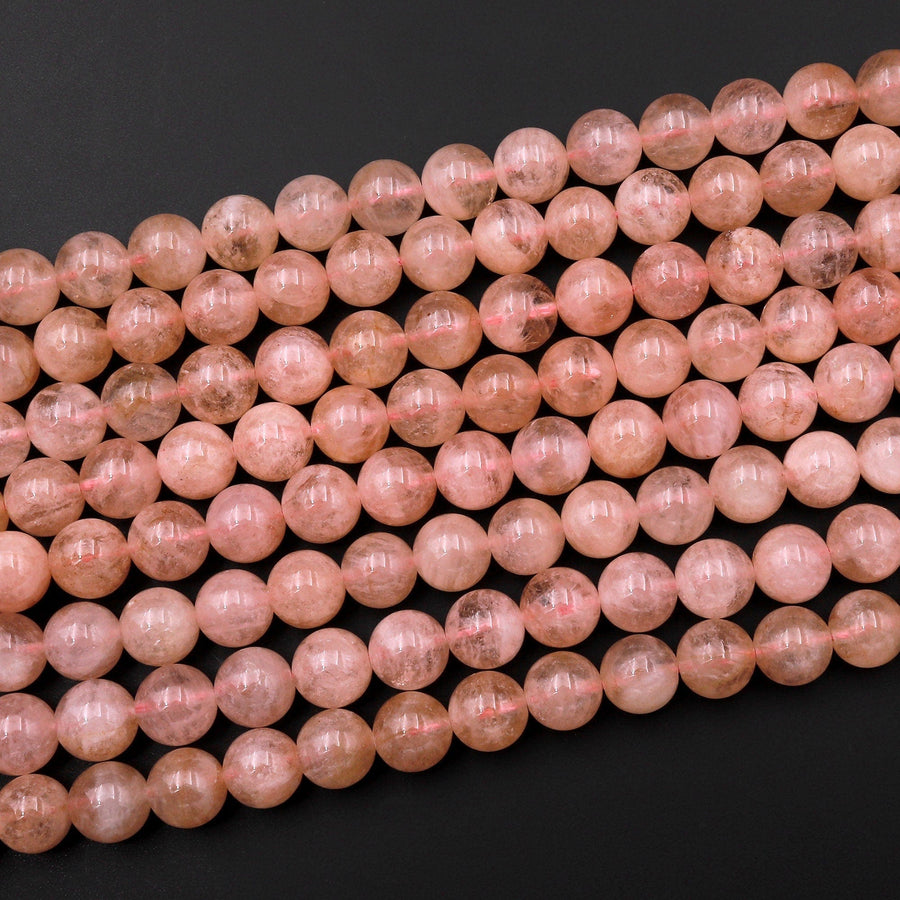 AAA Natural Peach Morganite Beads Smooth 8mm Round Beads Pink Aquamarine Gemstone 15.5" Strand