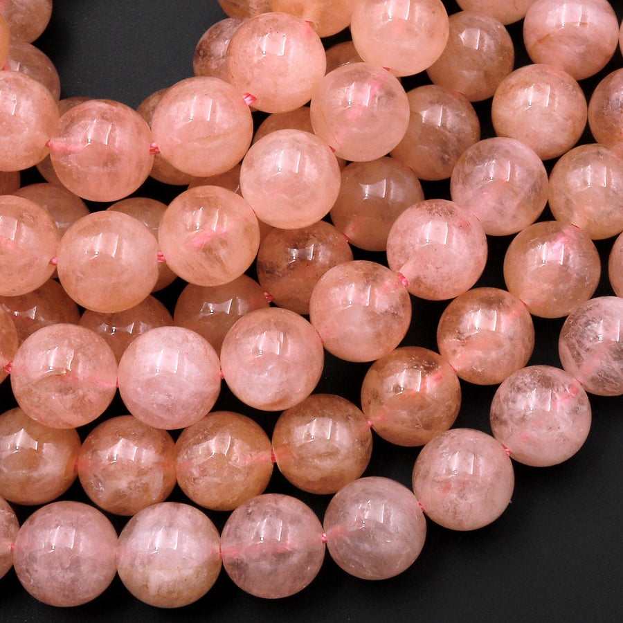 AAA Natural Peach Morganite Beads Smooth 8mm Round Beads Pink Aquamarine Gemstone 15.5" Strand