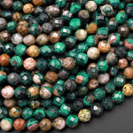 Faceted Natural Green Malachite Round Beads 6mm Laser Diamond Cut Gemstone 15.5" Strand