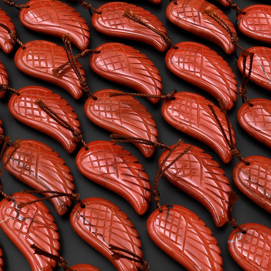 AAA Hand Carved Natural Red Jasper Angel Wing Pendant Bead Drilled Gemstone