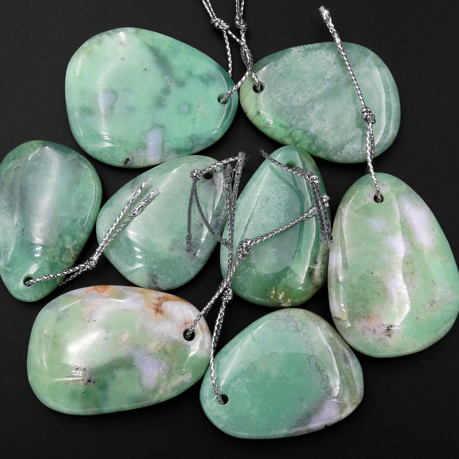 Natural Australian Green Chrysoprase Pendant Freeform Teardrop Shape Drilled Gemstone Focal Bead