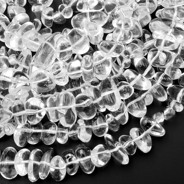 Super Clear Natural Rock Crystal Quartz Center Drilled Freeform Pebble Nugget Beads Gemstone 15.5" Strand