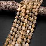 Natural Titanium Golden Rutile Quartz Puffy Smooth Rounded Nugget Beads Translucent Gemstone 15.5" Strand
