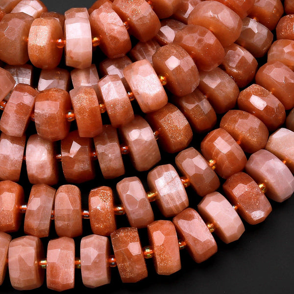 AAA Large Natural Sunstone Faceted Rondelle Beads 14mm Gemstone 15.5" Strand