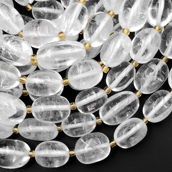 Natural Rock Cyrstal Quartz Puffy Smooth Rounded Nugget Beads Translucent Gemstone 15.5" Strand