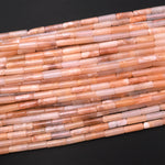 Natural Peach Aventurine Thin Long Tube Beads 14mm 15.5" Strand