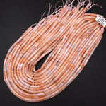 Natural Peach Aventurine Thin Long Tube Beads 14mm 15.5" Strand