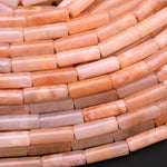 Natural Peach Aventurine Thin Long Tube Beads 14mm 15.5" Strand