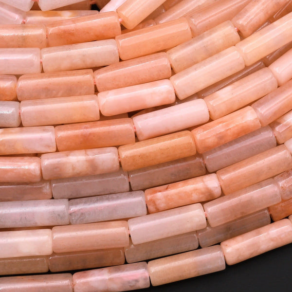 Natural Peach Aventurine Thin Long Tube Beads 14mm 15.5" Strand