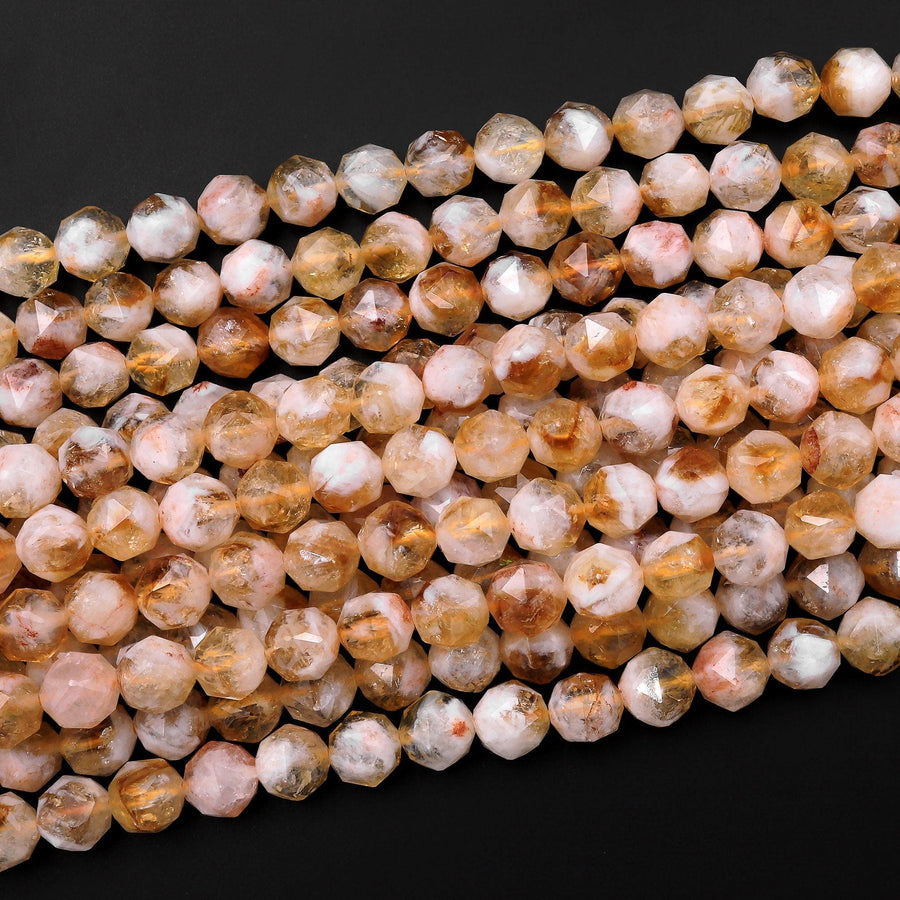 Natural Citrine Faceted 6mm 8mm 10mm Beads Geometric Double Hearted Star Cut Gemstone 15.5" Strand