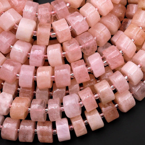 Natural Peach Pink Morganite Aquamarine Rondelle Wheel Beads 10mm AA Grade Real Genuine Gemstone 15.5" Strand
