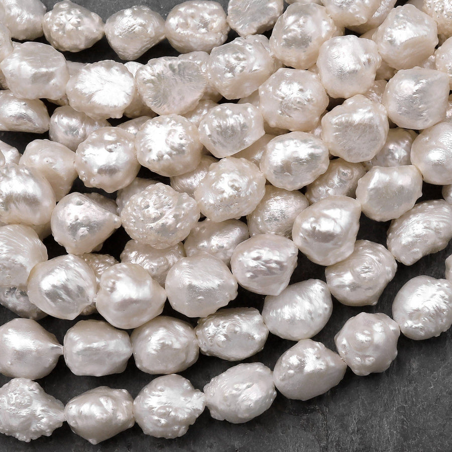 Rare Large Genuine Freshwater White Druzy Rosebud Pearl 15.5" Strand