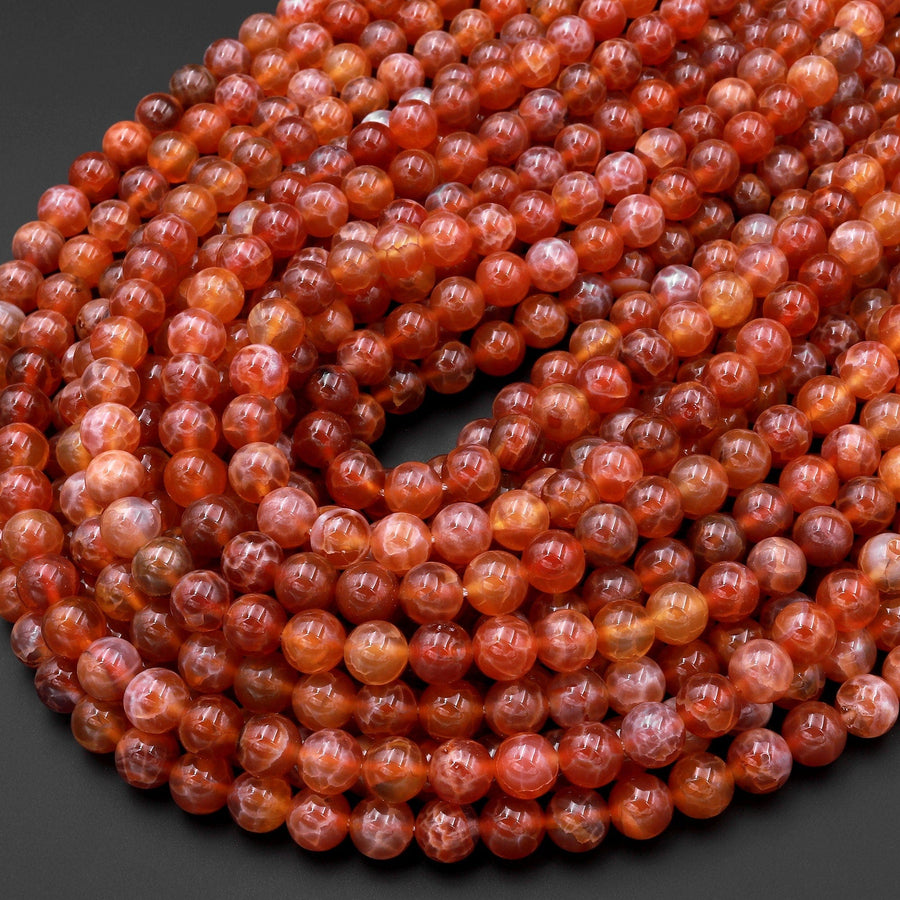 Orange Red Fire Agate 4mm 6mm 8mm 10mm Round Beads 15.5" Strand