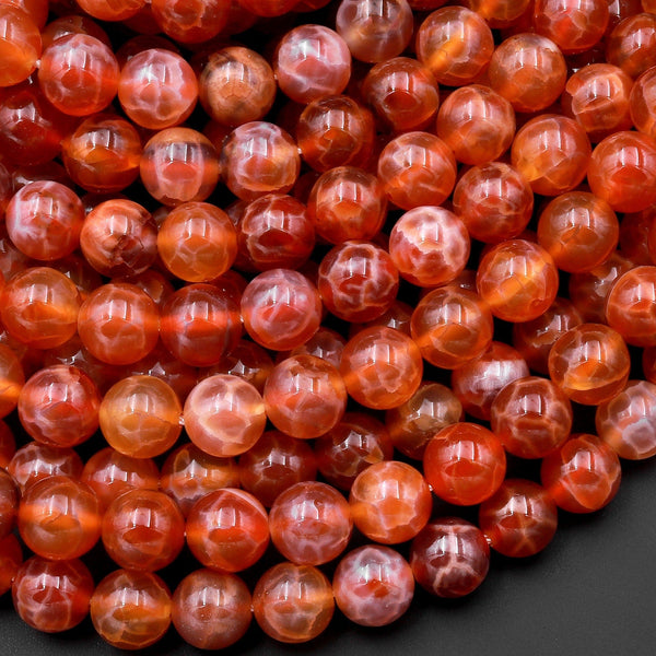 Orange Red Fire Agate 4mm 6mm 8mm 10mm Round Beads 15.5" Strand