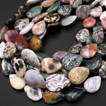 Natural Ocean Jasper Beads Vertically Drilled Teardrop Vibrant Green Yellow Red Orbs Eyes 15.5" Strand