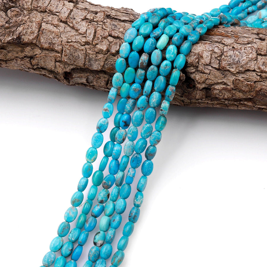 Genuine Natural Turquoise Small 6x4mm Rice Oval Beads High Quality Blue Gemstone from Arizona 15.5" Strand