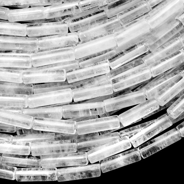 Natural Rock Crystal Quartz Thin Long Tube Beads 14mm 15.5" Strand