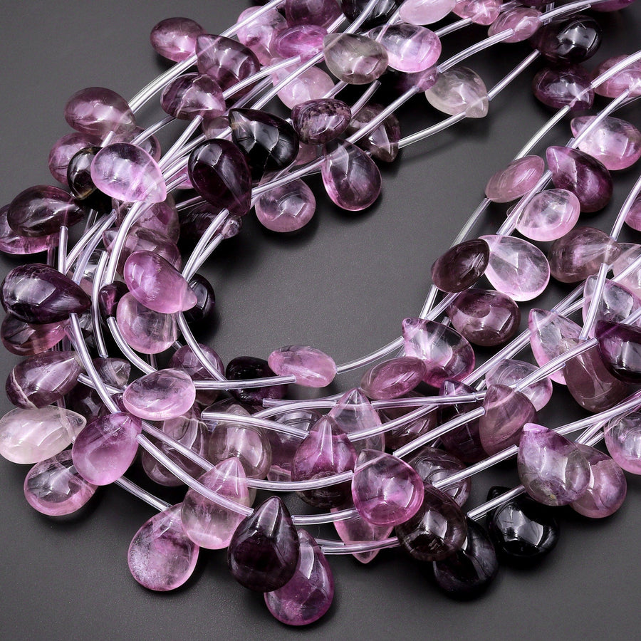 Natural Purple Pink Fluorite Teardrop Beads 12x16mm Good for Earring Making 15.5" Strand