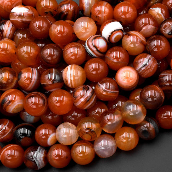 Tibetan Red Sardonyx Agate 8mm 10mm Round Beads 15.5" Strand