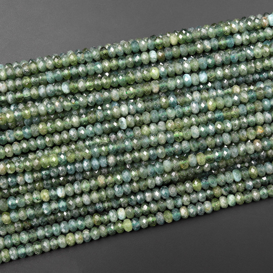 AAA Rare Faceted Natural Green Apatite 4mm 5mm Rondelle Beads 15.5" Strand