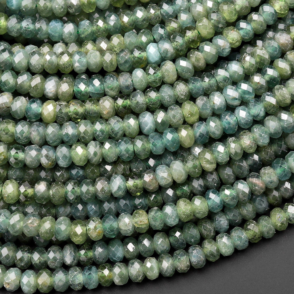 AAA Rare Faceted Natural Green Apatite 4mm 5mm Rondelle Beads 15.5" Strand