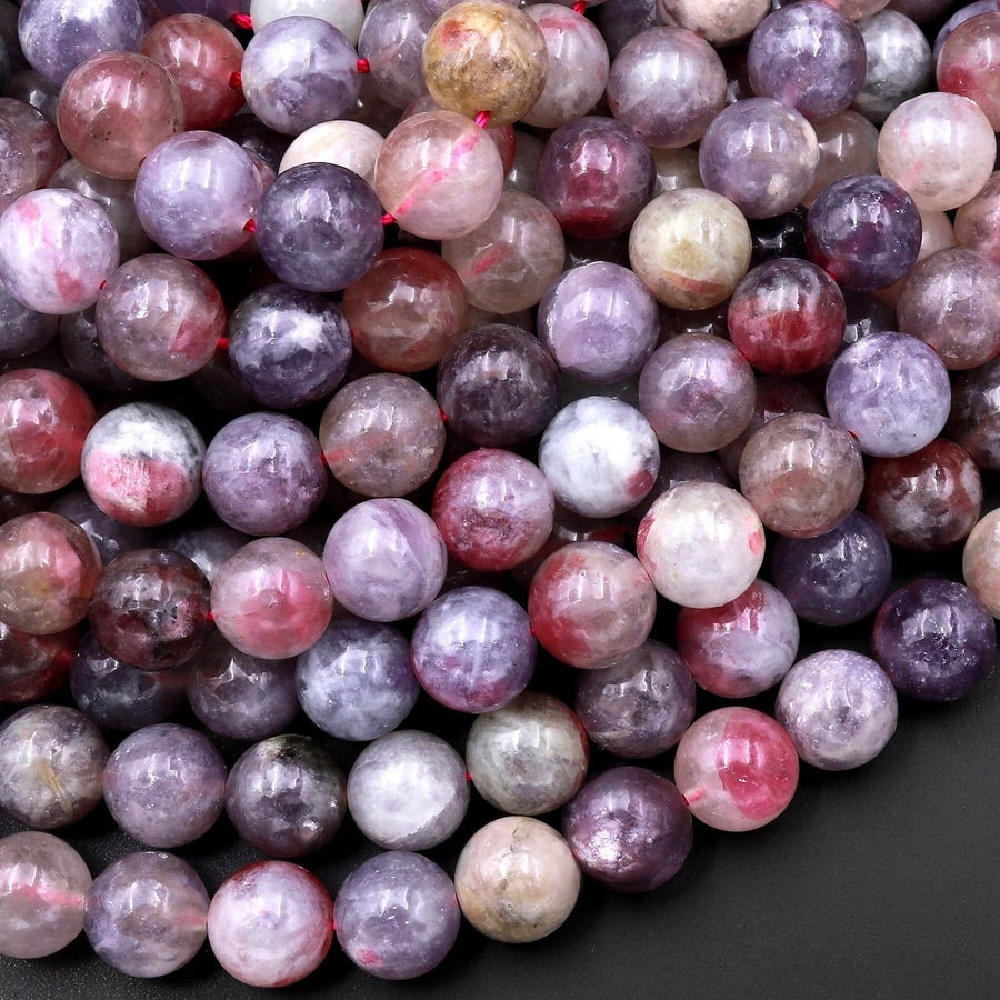 Natural Pink Tourmaline in Purple Lepidolite Gemstone Round Beads 4mm 6mm 8mm 10mm Shimmering Mica Matrix 15.5" Strand