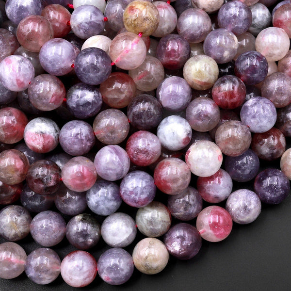 Natural Pink Tourmaline in Purple Lepidolite Gemstone Round Beads 4mm 6mm 8mm 10mm Shimmering Mica Matrix 15.5" Strand