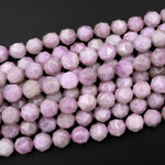 Natural Kunzite Faceted 10mm Round Beads Double Hearted Star Cut Gemstone 15.5" Strand