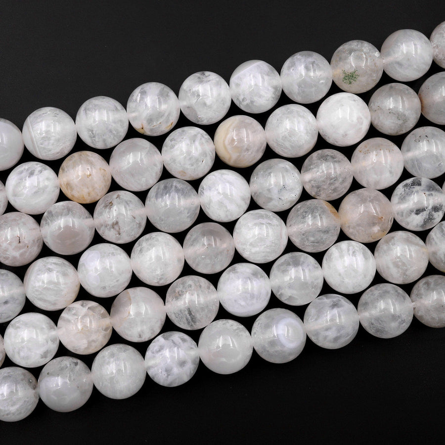 Rare Natural Ghost Quartz Beads Smooth 14mm Round Gemstone 15.5" Strand
