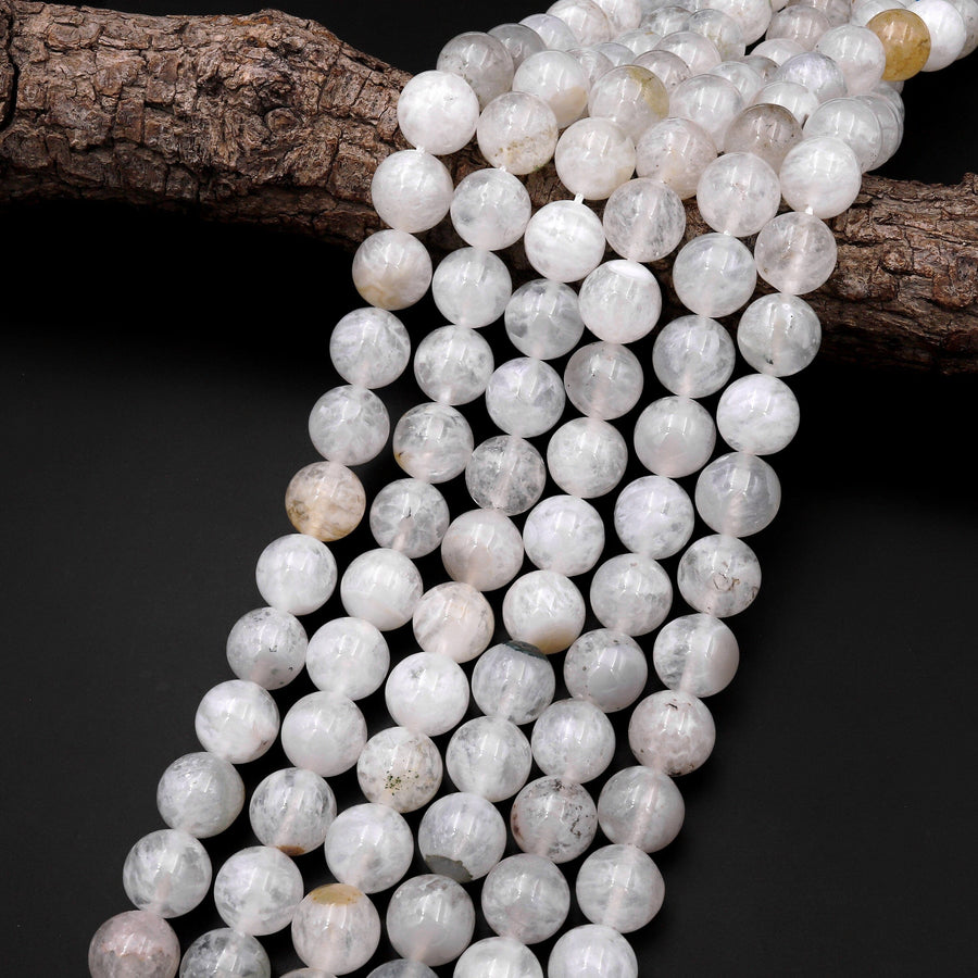 Rare Natural Ghost Quartz Beads Smooth 14mm Round Gemstone 15.5" Strand