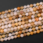 Star Cut Natural Golden Healer Quartz Beads Faceted 8mm Rounded Nugget Sharp Facets 15" Strand