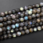 Large Hand Faceted Natural Dark Labradorite 10mm 12mm 14mm Round Beads 14" Strand