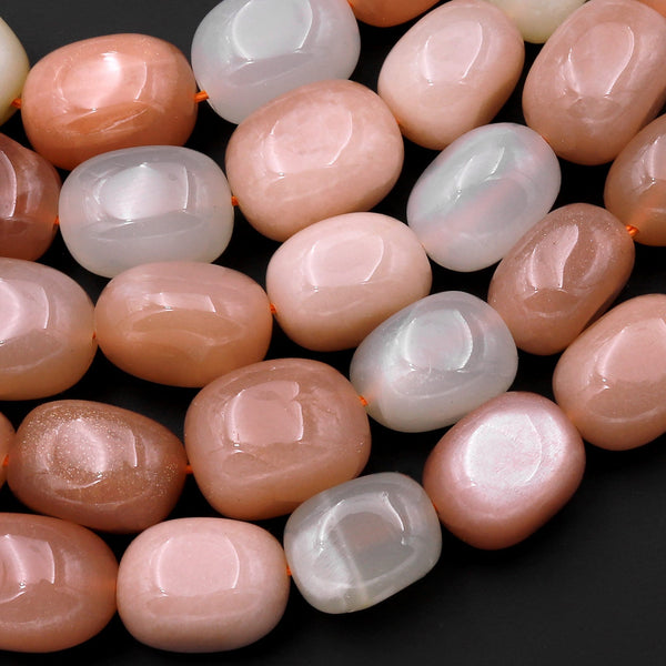 Natural Multicolor Peach White Moonstone Puffy Nugget Beads 15.5" Strand