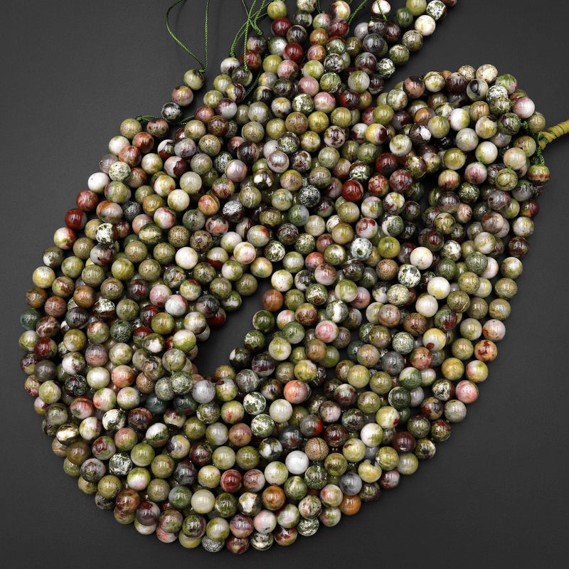 Natural Australian Red Piemontite in Green Epidolite Aka Dragon Blood Jasper 8mm 10mm 12mm Round Beads 15.5" Strand