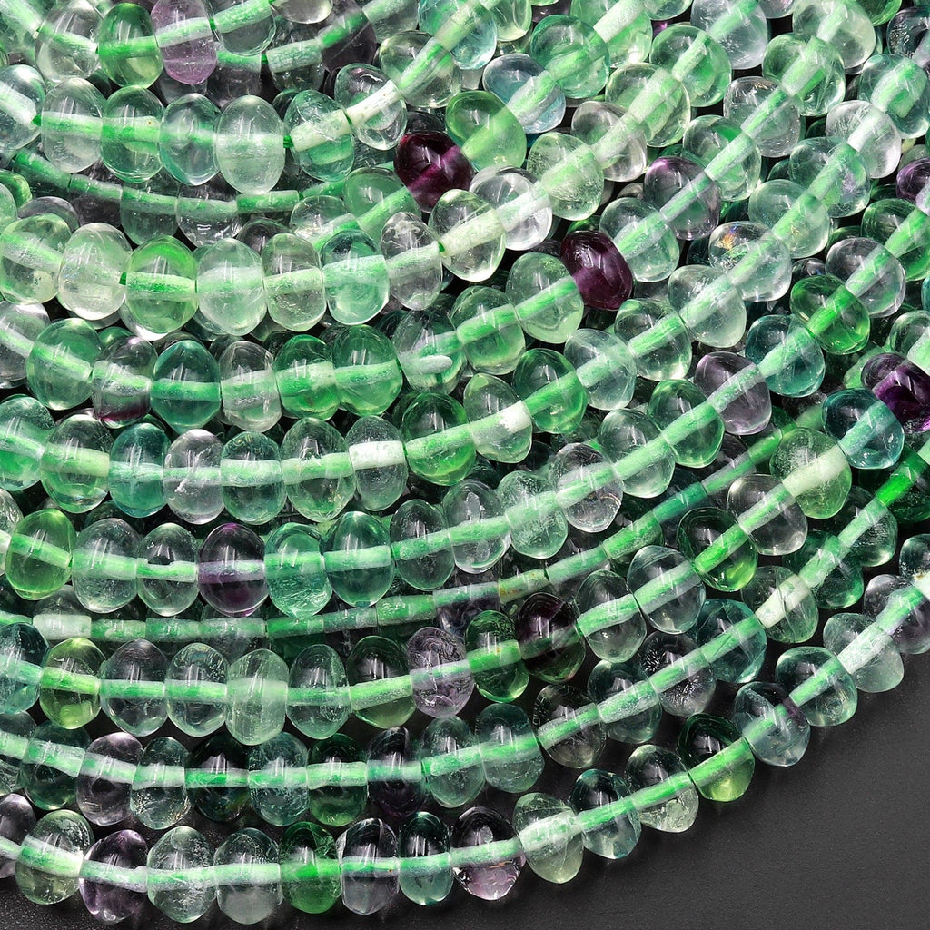 AAA Super Clear Natural Green Purple Fluorite Smooth Rondelle Beads 6mm 15.5" Strand