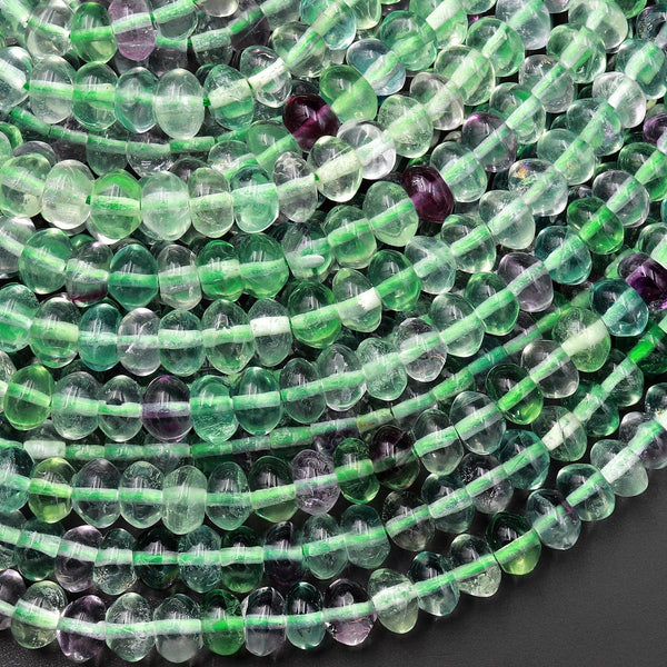 AAA Super Clear Natural Green Purple Fluorite Smooth Rondelle Beads 6mm 15.5" Strand