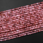 Natural Strawberry Quartz Faceted 4mm Rondelle Beads Micro Laser Cut Red Pink Gemstone 15.5" Strand