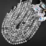 AAA Translucent Faceted Natural Black Mica In Tourmaline Quartz 10mm Round Beads Double Hearted Star Cut 15.5" Strand