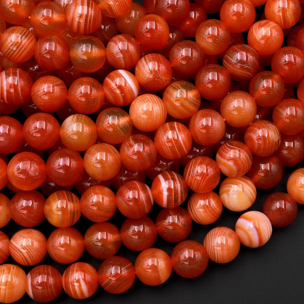 Natural Orange Red Botswana Agate Round Beads 6mm 8mm 10mm 15.5" Strand