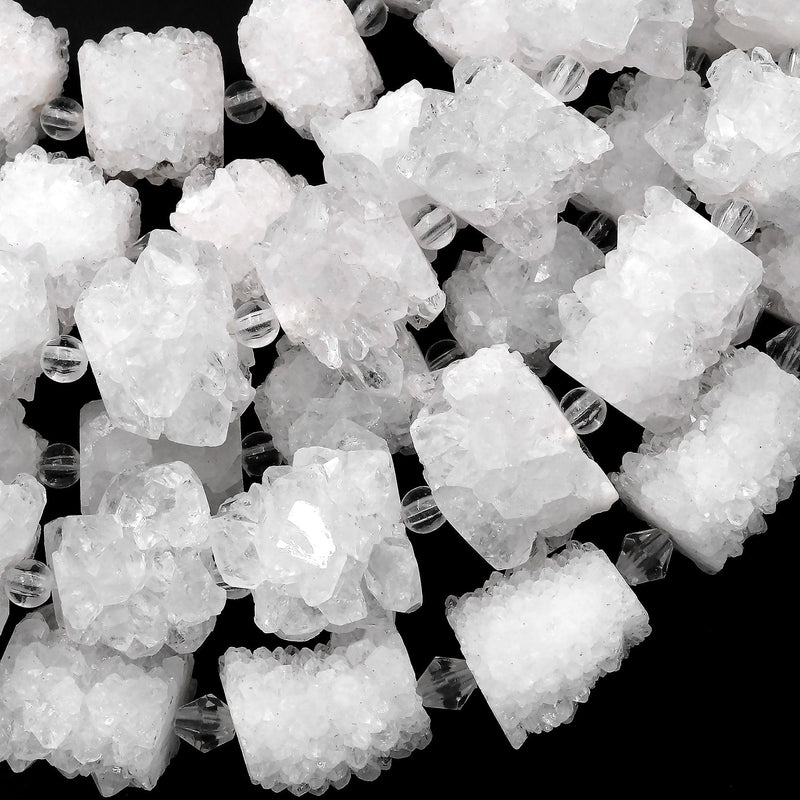 Natural White Stalactite Druzy Beads Drusy Cylinder Nuggets Center Drilled Sparkling Pristine White Crystal Tube 15.5" Full Strand