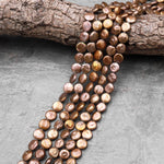 A Grade Copper Brown Coin Pearl Thick Brilliant Nacre Real Genuine Natural Freshwater Pearl 16" Strand