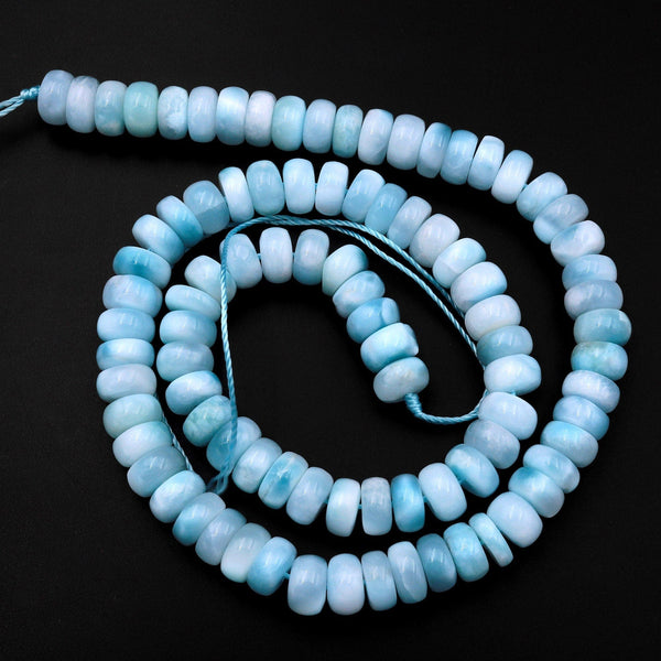 AAA Translucent Natural Blue Larimar Beads Smooth 8mm Rondelle High Quality Real Genuine Larimar Gemstone 15.5" Strand