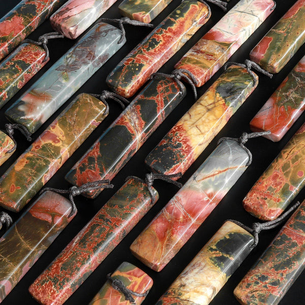 Natural Red Creek Jasper Pendant Top Side Drilled Long Slender Rectangle Pendant Natural Multi Color Picasso Jasper Cherry Creek Jasper Bead