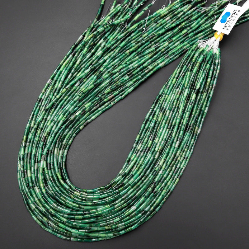 Natural African Green Jade 4x2mm Small Thin Smooth Spacer Tube Beads 15.5" Strand