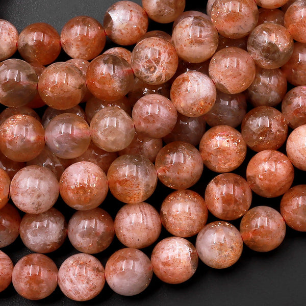 Fiery Natural Sunstone Round Beads 6mm Feldspar Golden Glitters 15.5" Strand