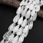AAA Pristine White Natural Rock Crystal Quartz Large Long Smooth Teardrop Focal Beads Pendant Vertically Drilled 15.5" Strand