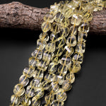 Faceted Real Genuine Natural Lemon Topaz Faceted Cushion Square Checkerboard Nugget Beads 15.5" Strand