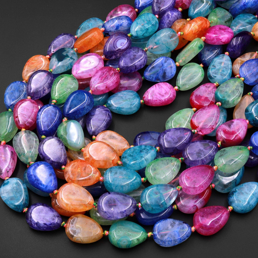 Multicolor Colorful Rainbow Agate Beads Vertically Drilled Teardrop 15.5" Strand